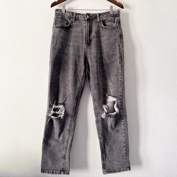 Highest Rise Distressed Mom Jeans Size 10 Black Grunge Aesthetic Ripped Retro - Picture 2 of 16